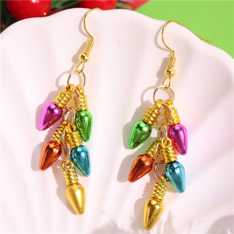 Wholesale Christmas colorful light bulb earrings